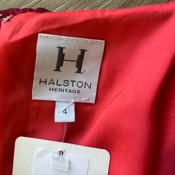 HALSTON HERITAGE Women’s Spaghetti Tie Strap Pleated Dress Size 4 In Poppy - Picture 6 of 8